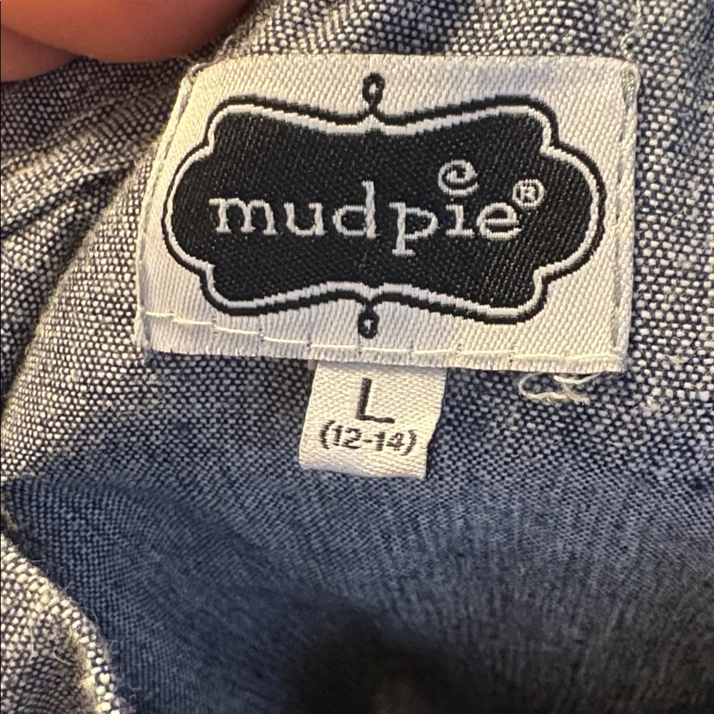 Mud Pie Blue Chambray Sleeveless Ruffle Collar Tunic Top size L (12-14) - Picture 5 of 15
